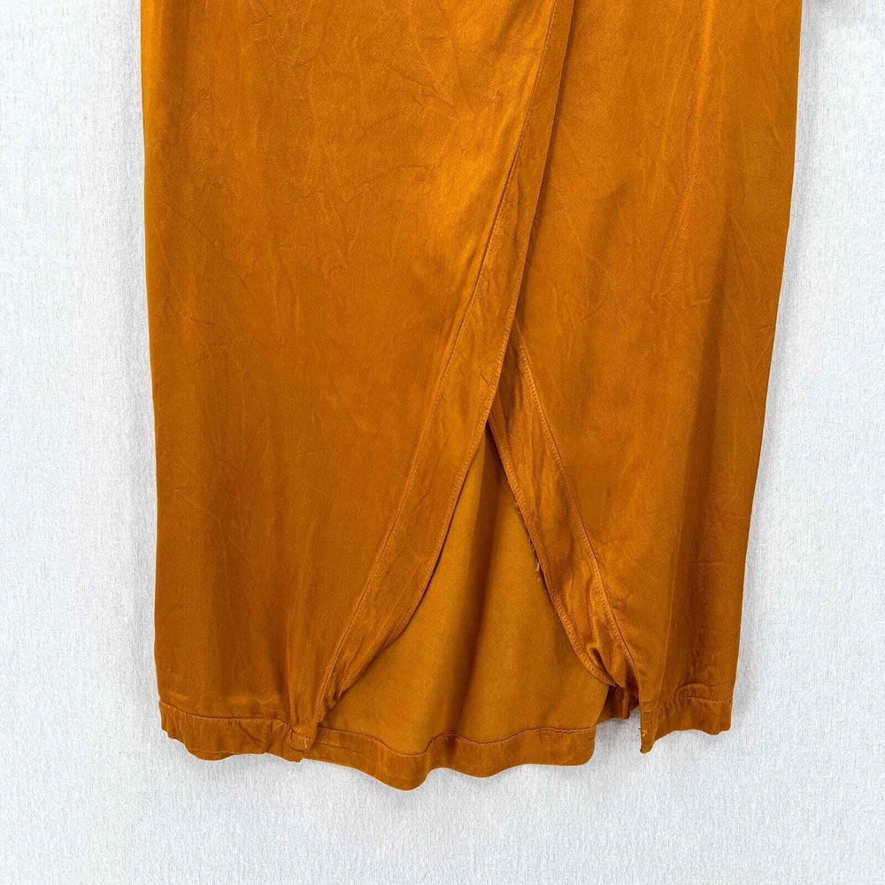 ENZA COSTA Hammered Satin Wrap Slip Skirt Women Medium Saffron Lightweight Midi - Picture 7 of 16